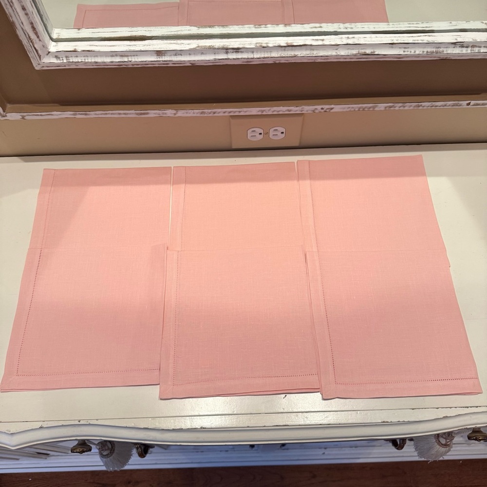 Set of 6 Pink Linen Hemstitched Napkins 17x17 Vintage Blush Table Linens